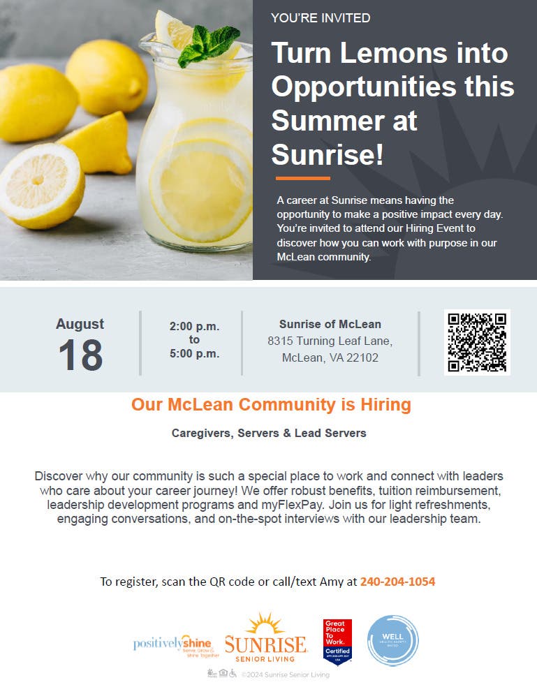 We are Hiring! Caregivers, Servers and Lead Servers