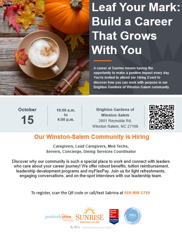We are Hiring! Caregivers,  Lead Caregivers, Med Techs, Servers, Concierge, & Dining Services Mgr