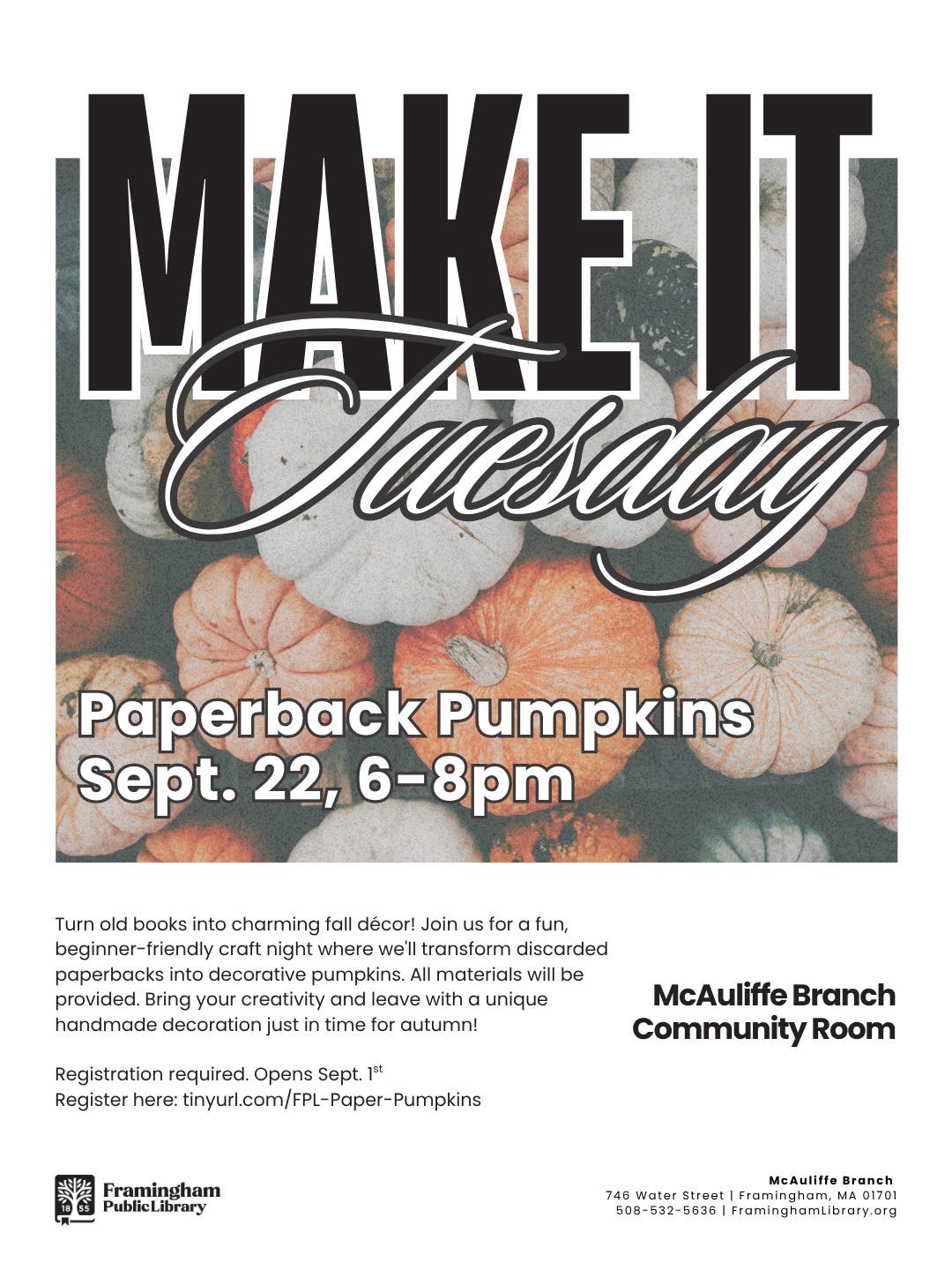 Make it Tuesday: Paperback Pumpkin | FPL McAuliffe Branch