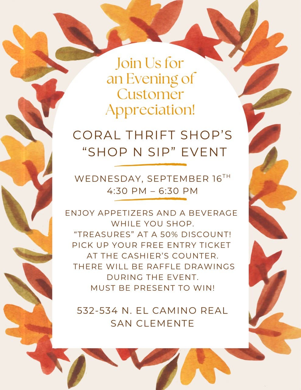 Coral Thrift Shop's "Shop N Sip" Event