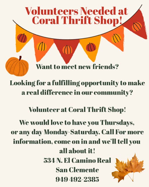 Volunteers Needed at Coral Thrift Shop!