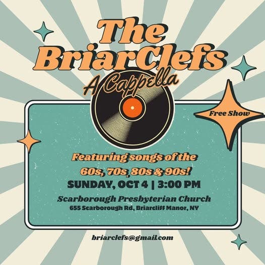 BriarClefs A Cappella: FREE performance, Briarcliff Manor, Sunday, October 4, 2026, 3:00–4:00 PM!