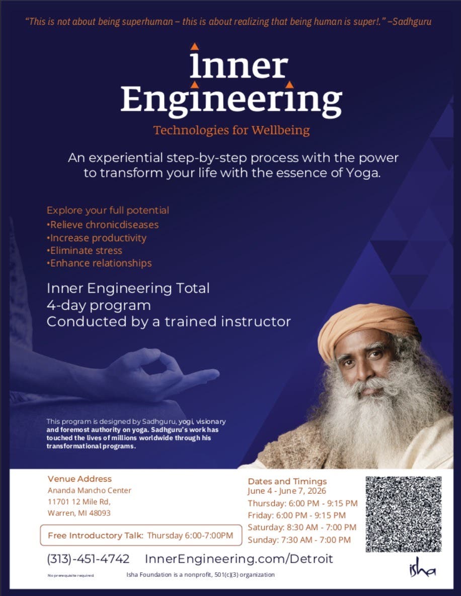 Inner Engineering Yoga program in Detroit (Warren)