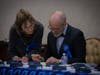 Judges at the Edgeminster Dog Show hard at work determining "best tail wagging," and "friendliest" dog. 