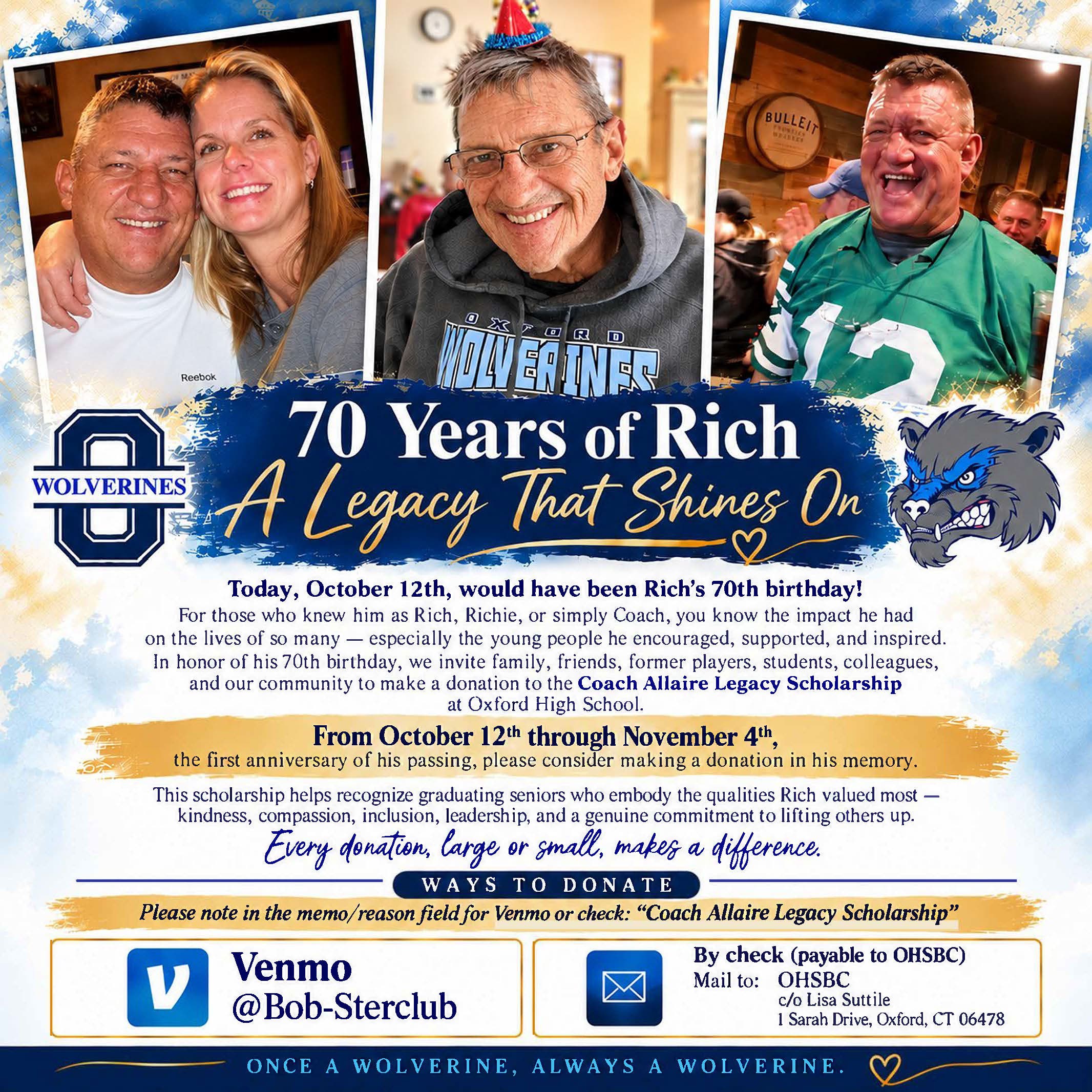 70 Years Of Coach Rich Allaire: A Legacy That Shines On Thru OHS Scholarships