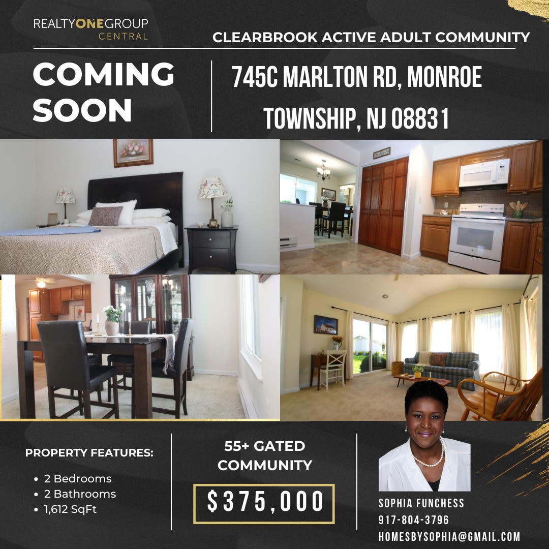 Apr 18 Coming Soon Home For Sale 2Bed/2Bath, Monroe, NJ 08831 for