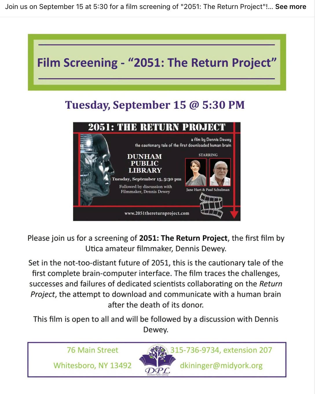 Film Screening - "2051: The Return Project"
