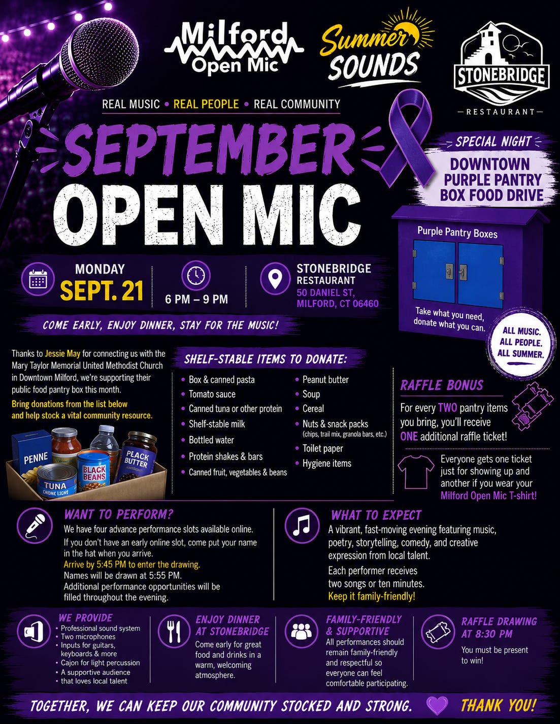 Milford Open Mic Sep 21st at Stonebridge Restaurant