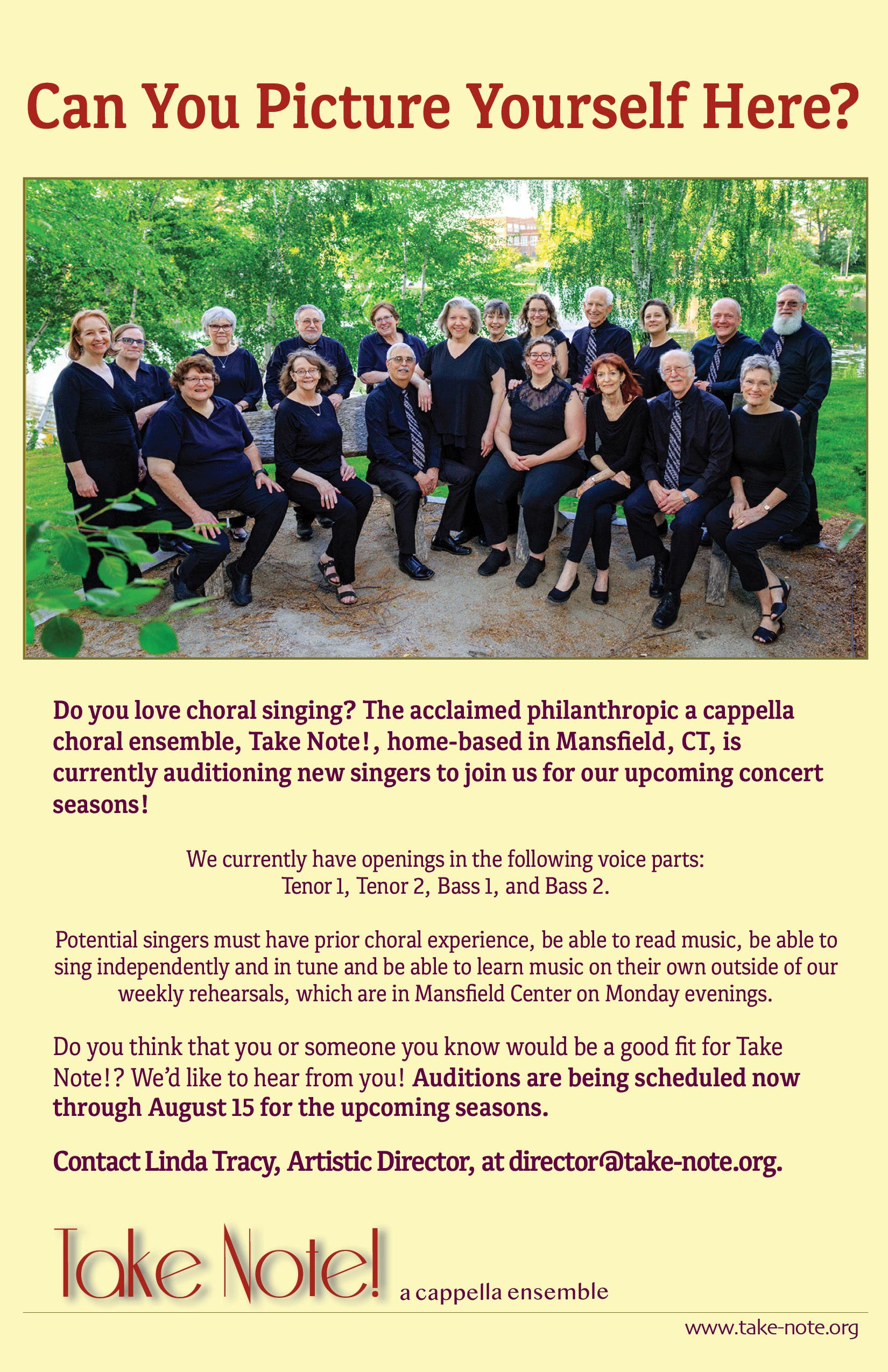 Take Note! A Cappella Ensemble Accepting New Singers
