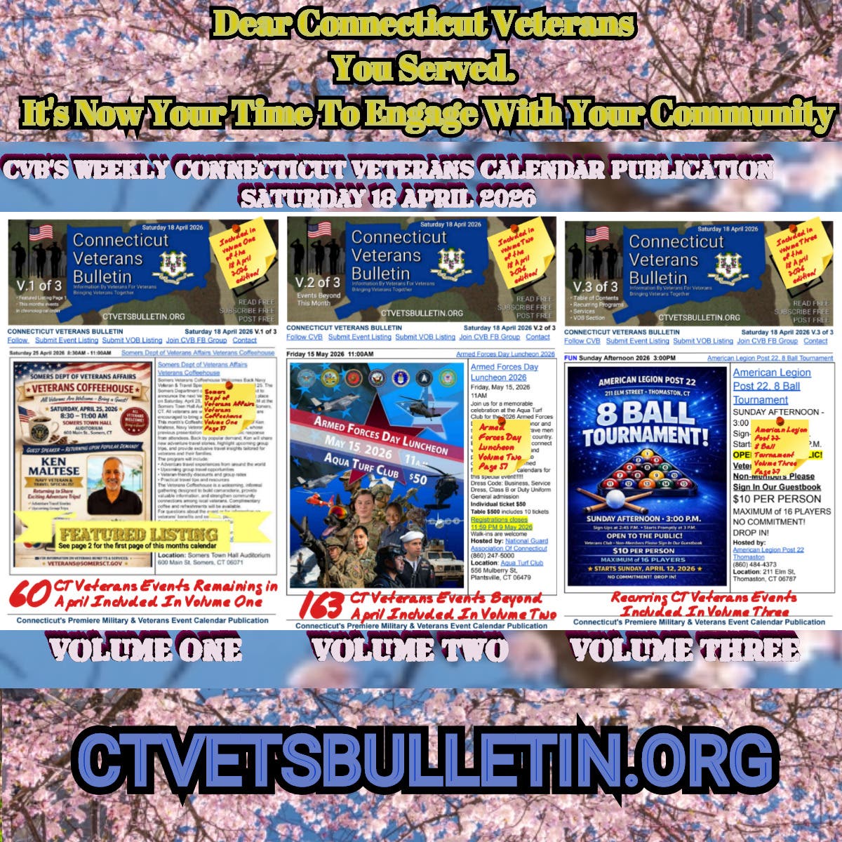 223+ Connecticut veterans events. One mission. The April 18, 2026 CVB Weekly Calendar