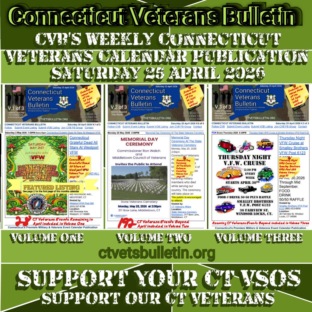 CVB's Weekly Connecticut Veterans Calendar Publication, Saturday 25 April 2026 