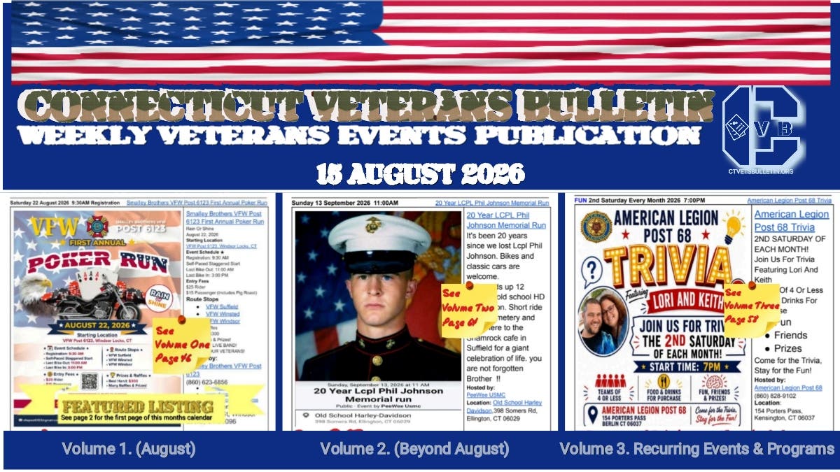 Explore the Aug 15, 2026 Connecticut Veterans Bulletin! 