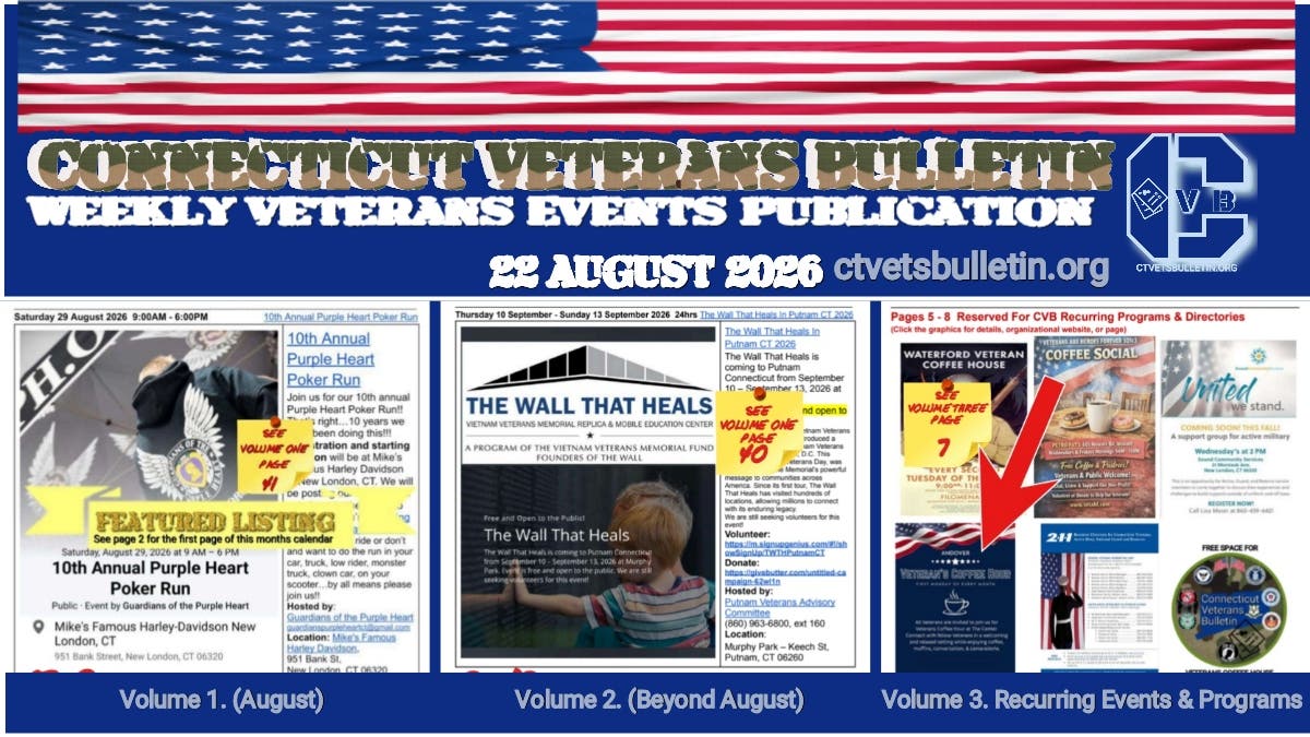 Explore the August 22, 2026 edition of Connecticut Veterans Events.