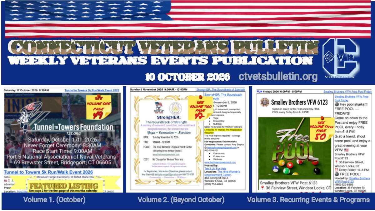 Connecticut Veterans Calendar (10 October 2026)