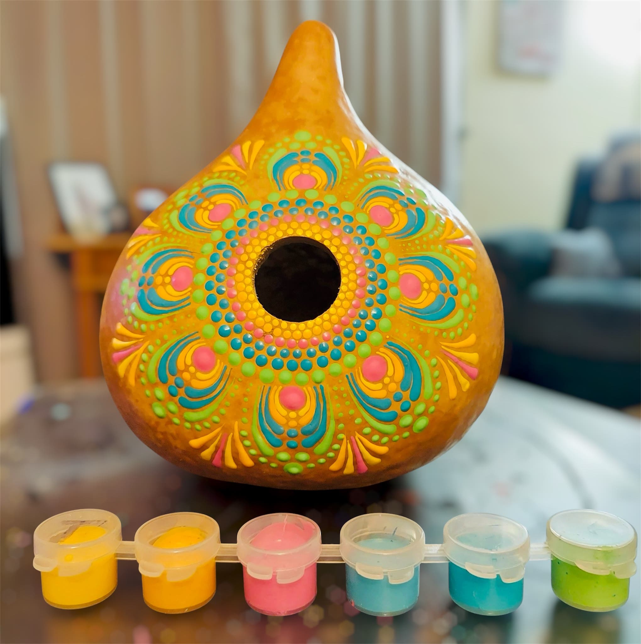 Mandala Wren Birdhouse Gourd