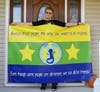 Tim's creation of an inclusion flag. Blue represents autism and other disabilities, yellow for typical peers and when you mix blue and green together you get green for inclusion! 