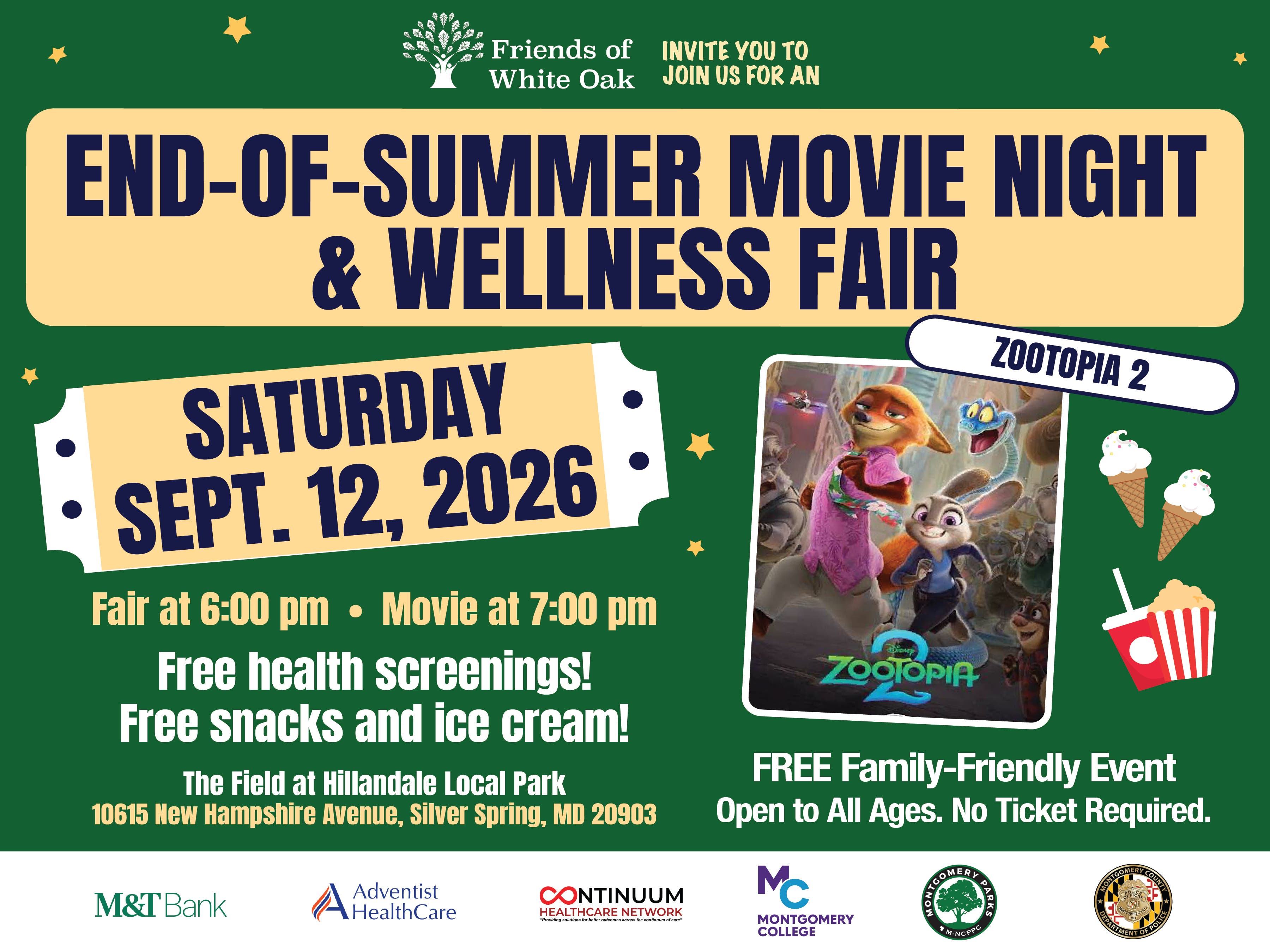 2nd Annual White Oak End of Summer Movie Night & Wellness Fair