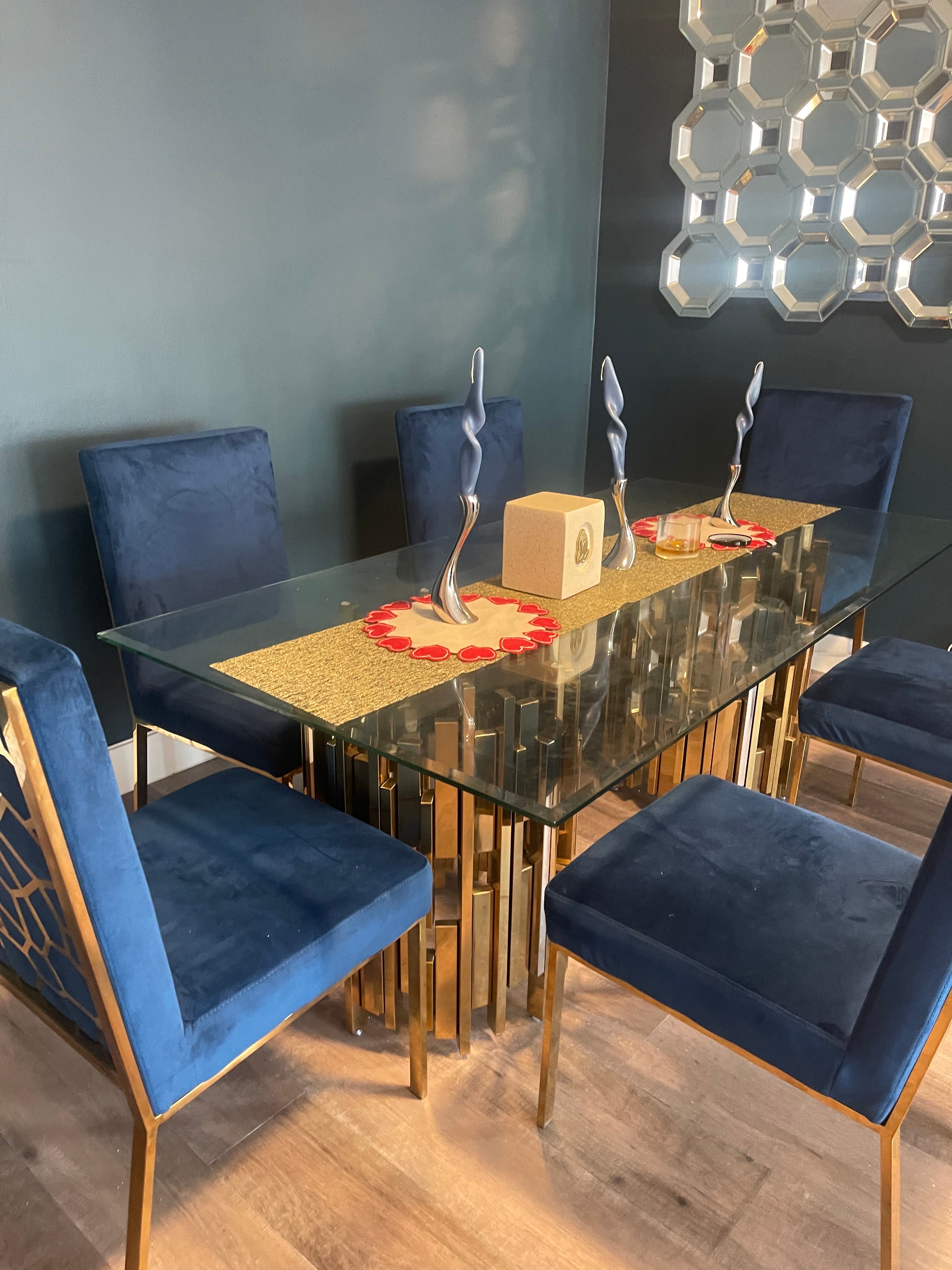 Glass Dining Room table Gold and Blue with 6 chairs - Queens, NY Patch