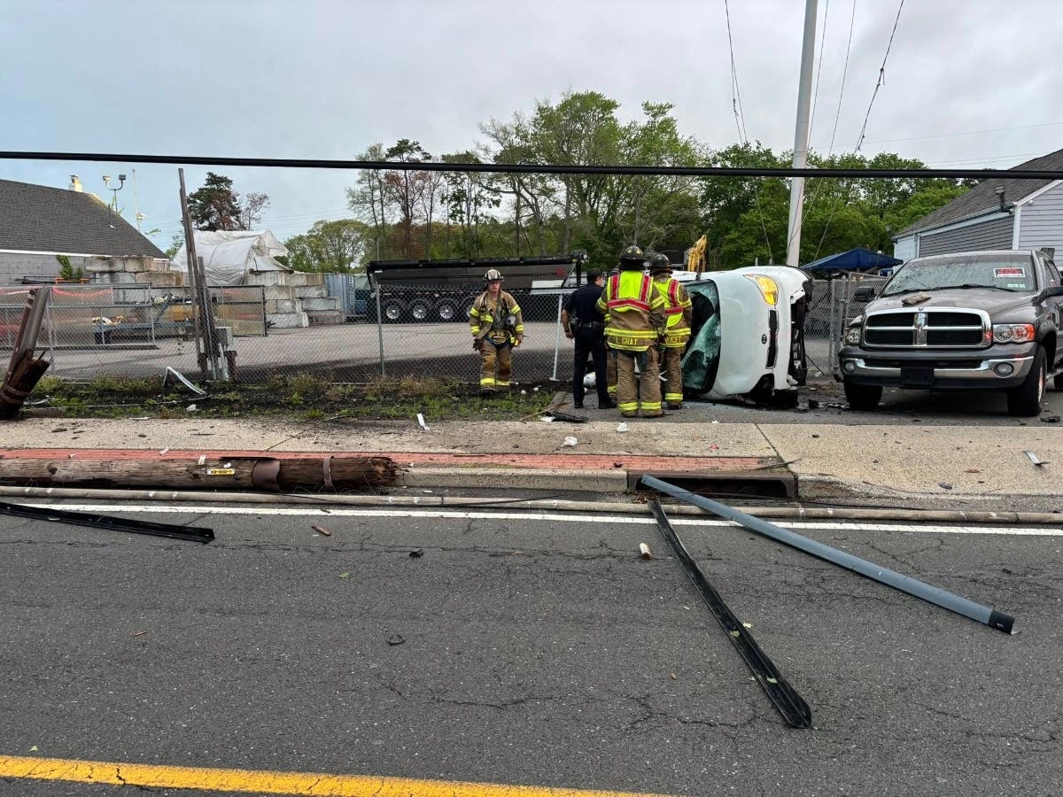 Rollover Crash Knocks Down Utility Pole On Long Island: FD | Sayville ...