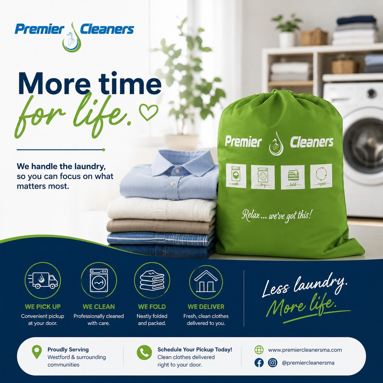 Laundry takes time. You don’t have to give it yours. 💙💚