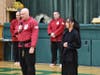 Michael Susalka, President of the Craig P. Hutchinson Memorial Scholarship Foundation, introduces Kaitlyn Frye of Nashua, N.H.  On Saturday, Ms. Frye received a scholarship award in the amount of $10,000.