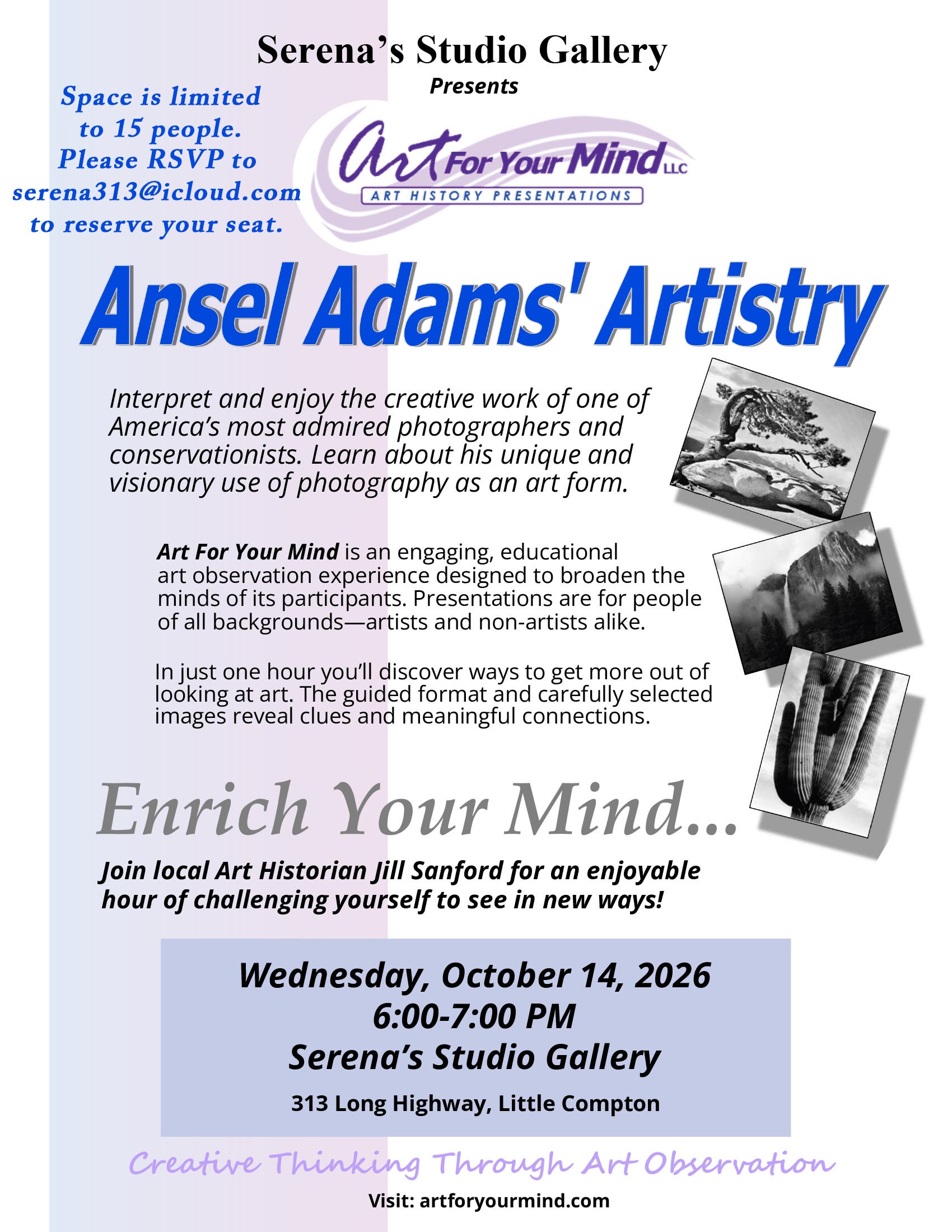 Serena's Studio Gallery Presents: Art for your Mind Ansel Adams' Artistry