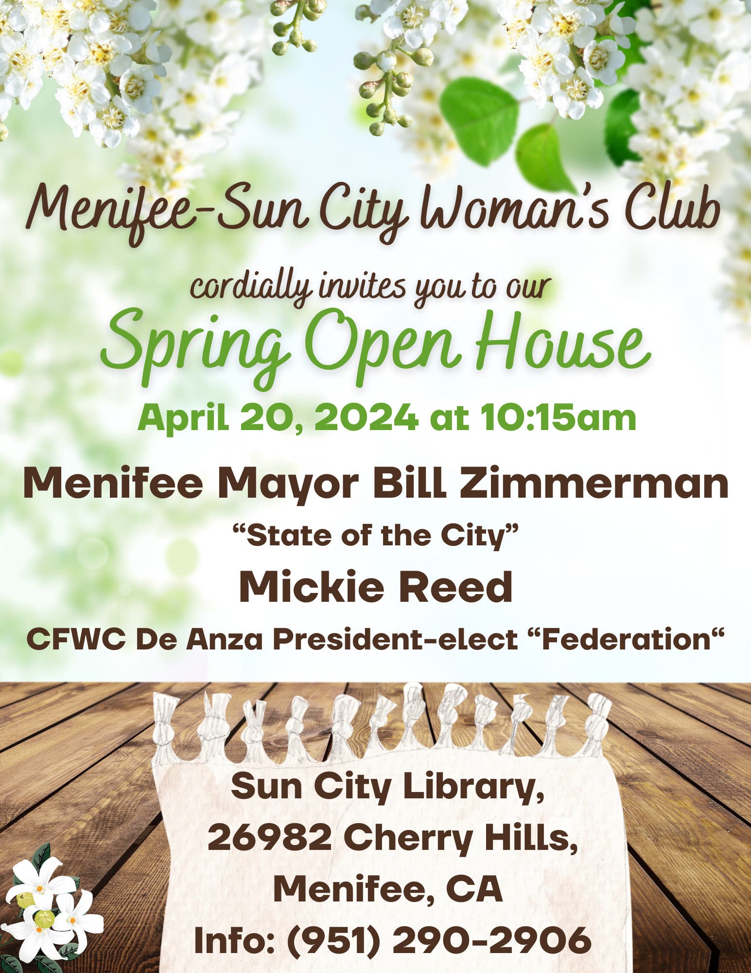 Apr 20 MenifeeSun City Woman's Club Open House Lake Elsinore, CA Patch