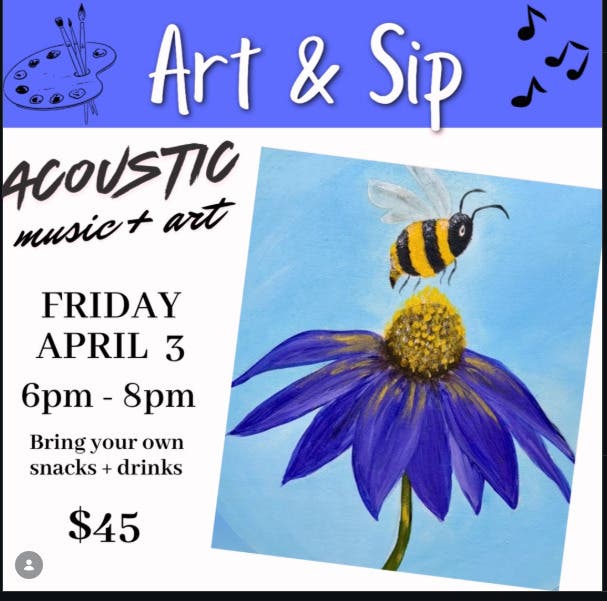 The amano gallery Art and Sip welcomes teaching artist Kellyn Bastos-Trapp and acoustic musician Bob