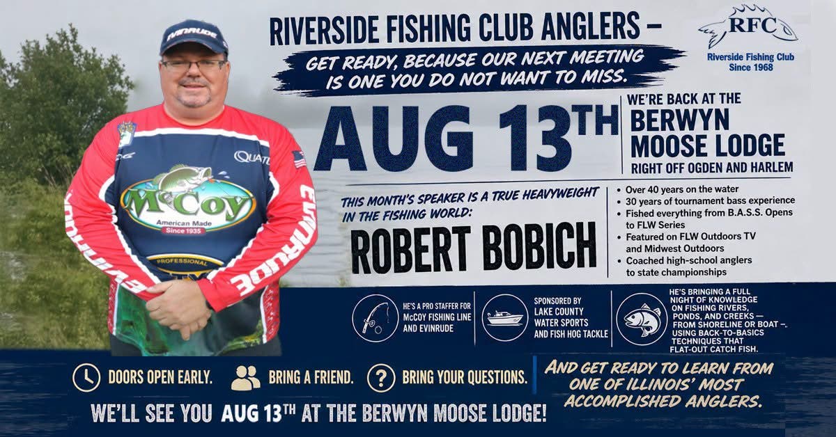 Riverside Fishing Club monthly meeting August 13, 2026