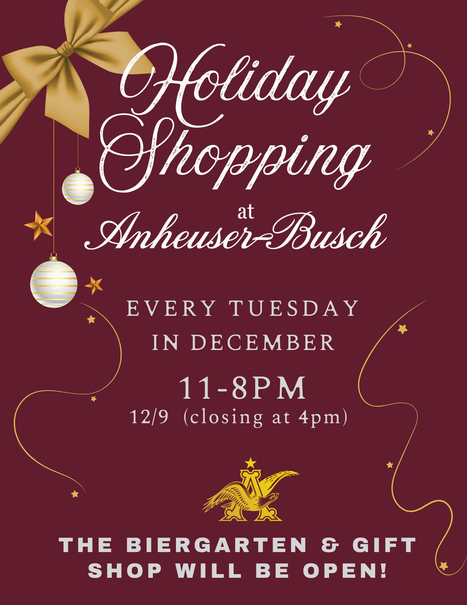 Holiday Shopping at the Anheuser-Busch Gift Shop & Biergarten