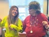 A resident shares an infectious smile during an energetic Zumba Gold session with instructor Jane.