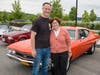 Mayor Rutyna, Assemblywoman Shimsky in front of the Mayor's 1968 Chevelle