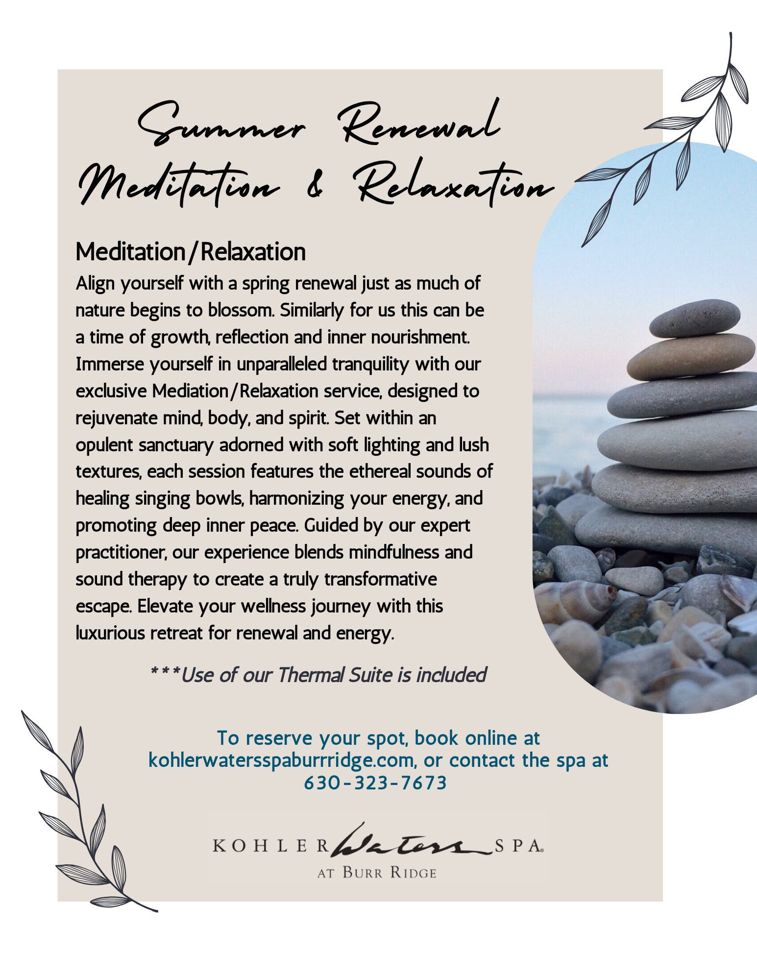 KOHLER WATERS  SPA Burr Ridge Summer Renewal Meditation & Relaxation 