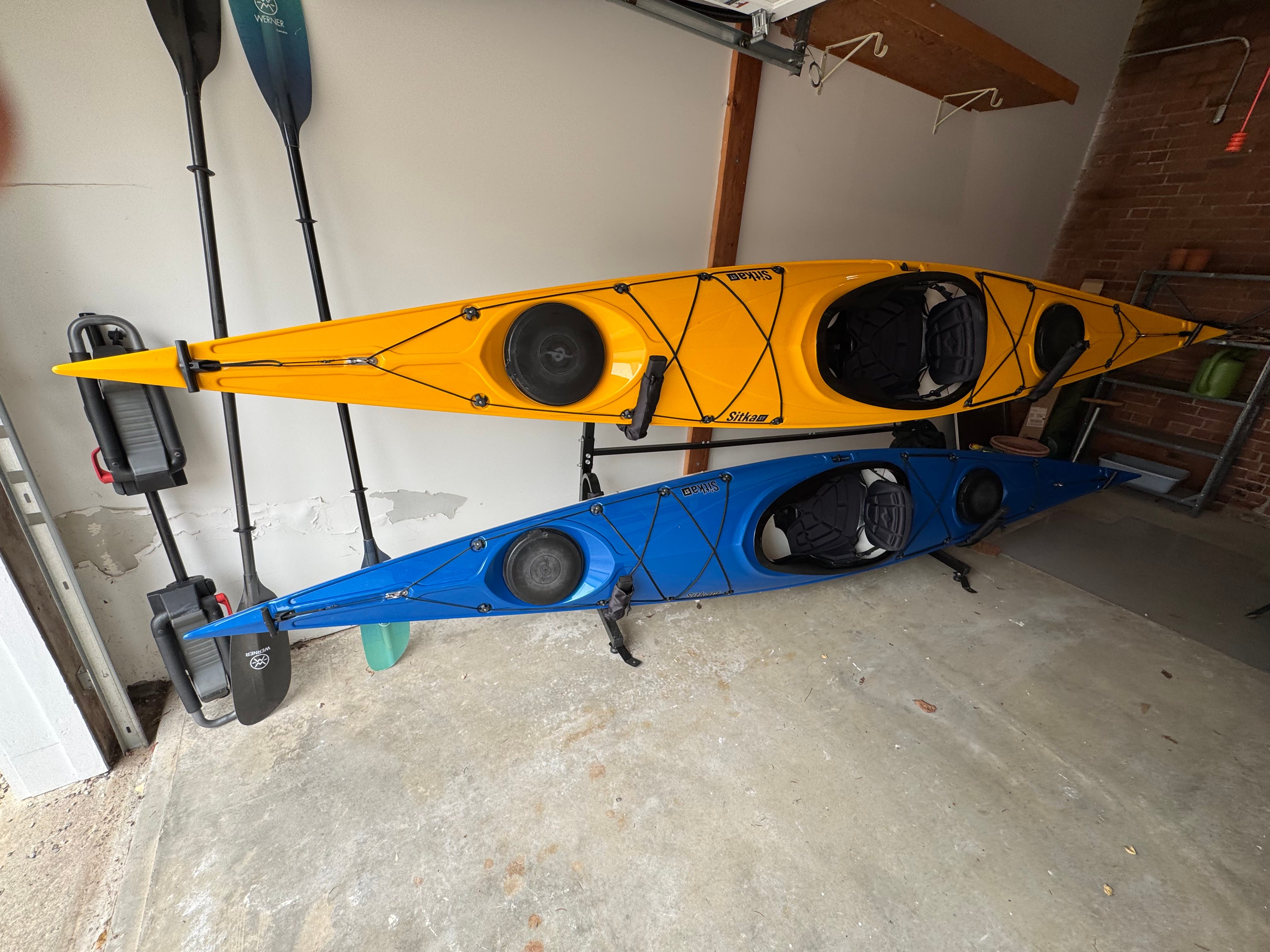 Two Eddyline Sitka St kayaks.