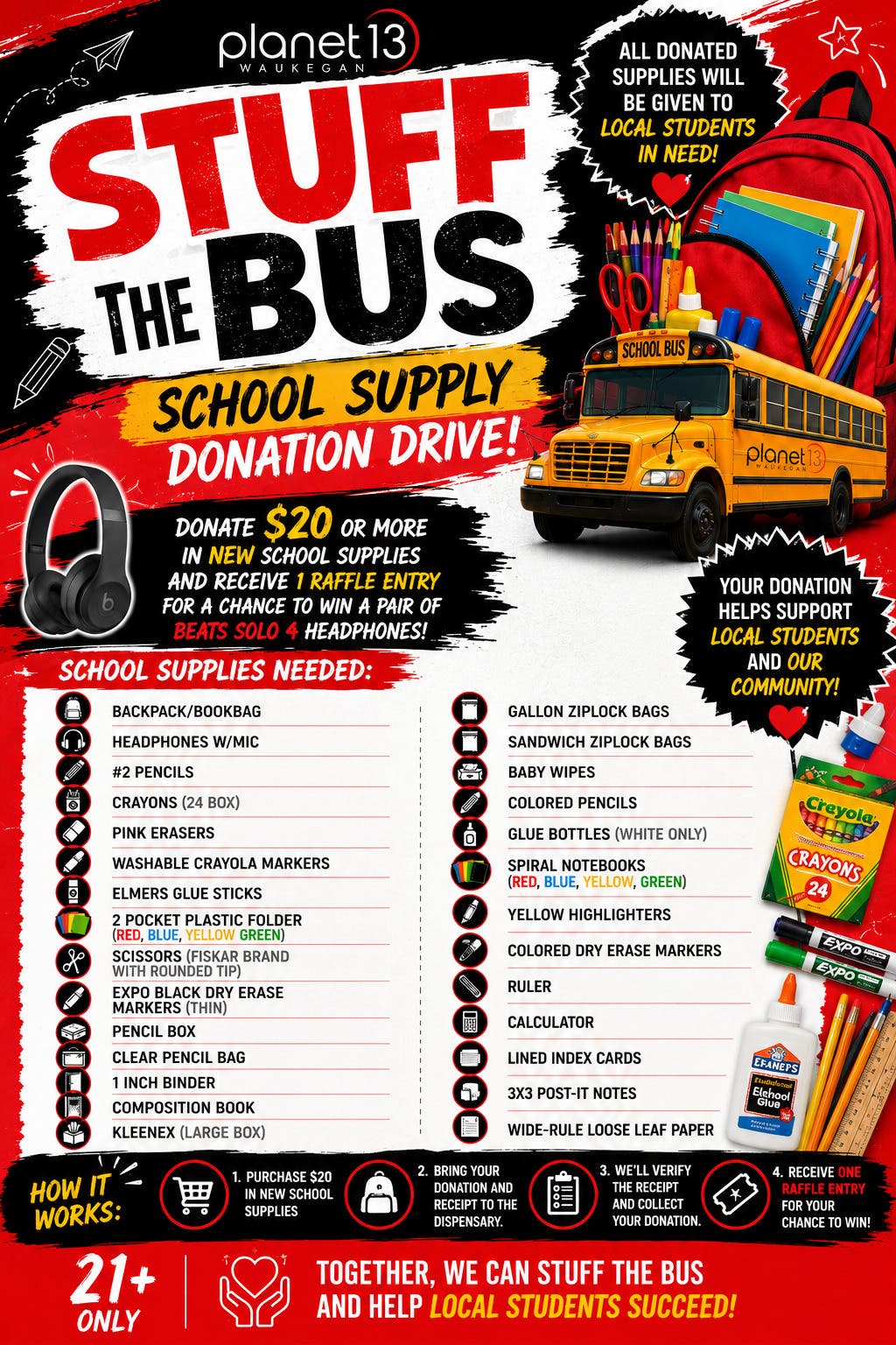 Planet 13 Stuff the Bus - School Supply Donation Drive