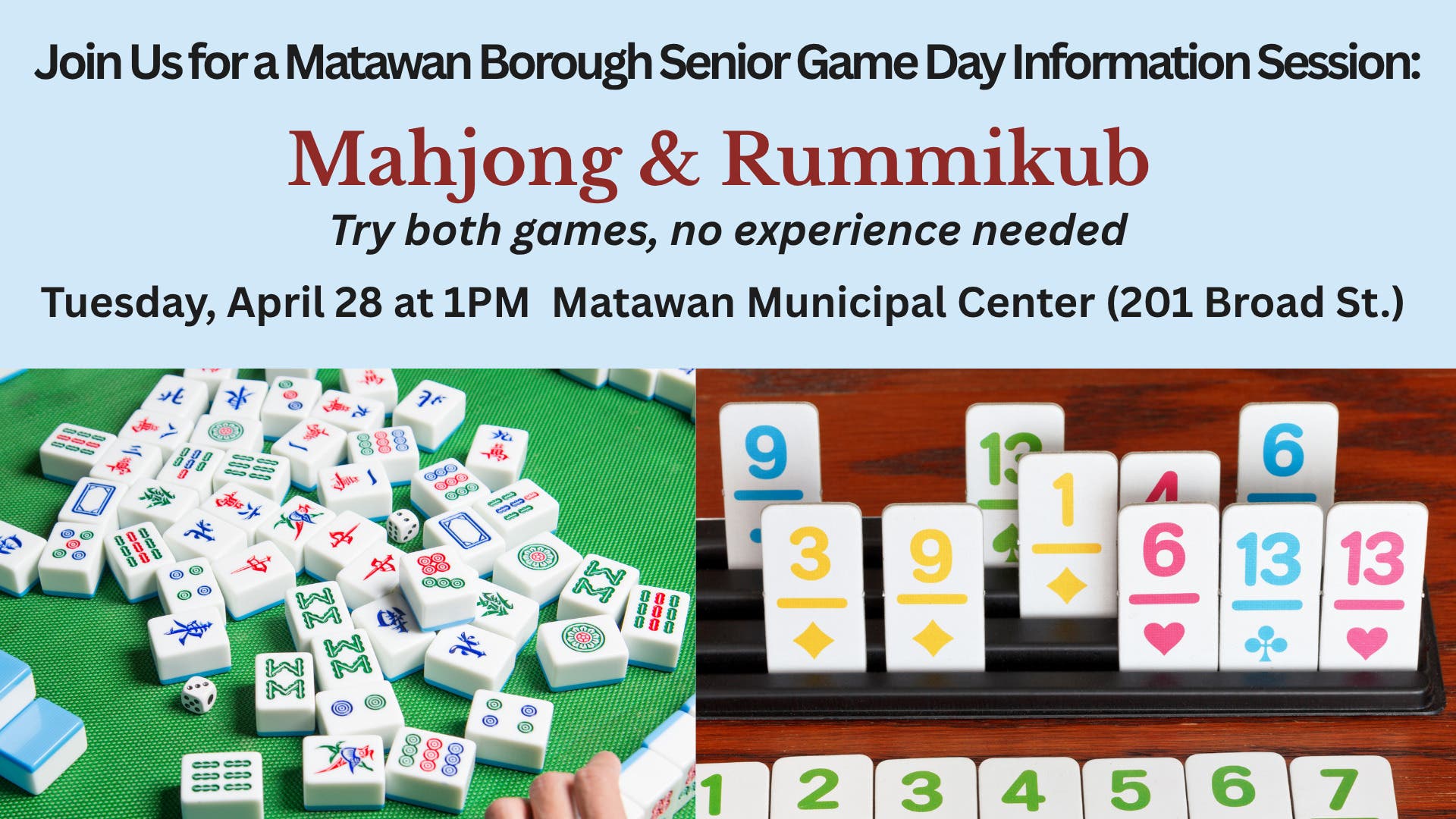 Matawan Borough Seniors Mahjong & Rummikub Informational Session