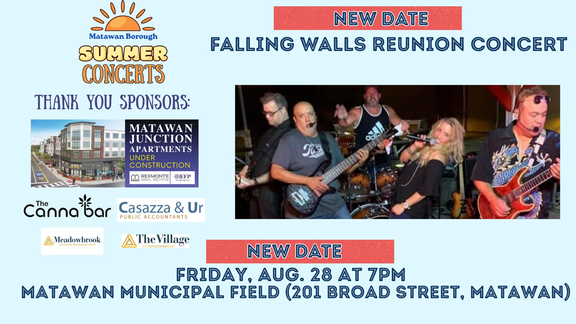 Falling Walls Reunion Concert: Matawan Borough Summer Concert Series