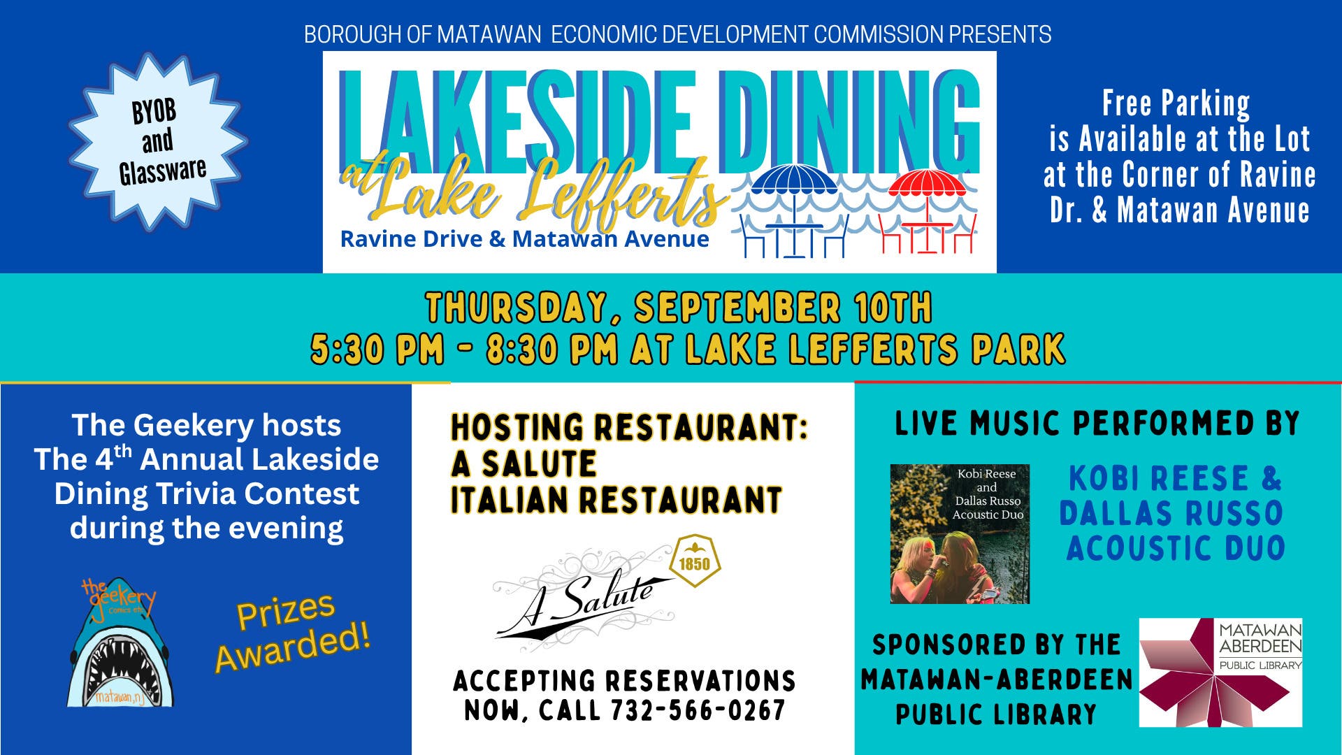 Lakeside Dining at Lake Lefferts: A Salute, Kobi Reese, Geekery Trivia 