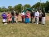 (L-R):Comm. Leroy Barnes Jr., Clerk Pat Hutson, Shaun Winston (Play IL), Brogan Maloney (Play IL), Mayor Ford, Comm. Jennifer Braun-Denton, Ald. Edwards, Director Targett Johnson, Lisa Drzewiecki (Ex. Dir. SSSRA),  community member Susan Barnes.