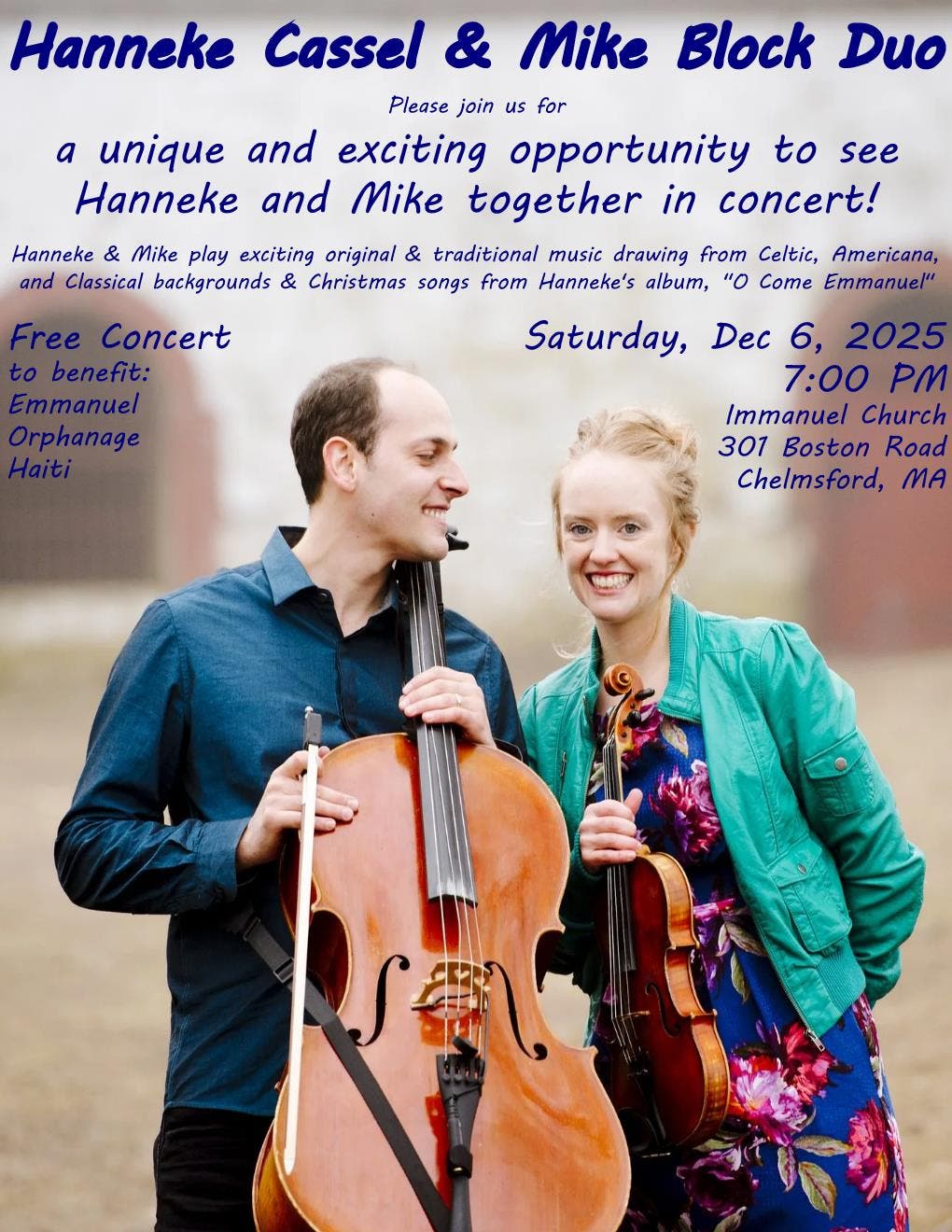 Hanneke Cassel & Mike Block Duo FREE Benefit Concert 