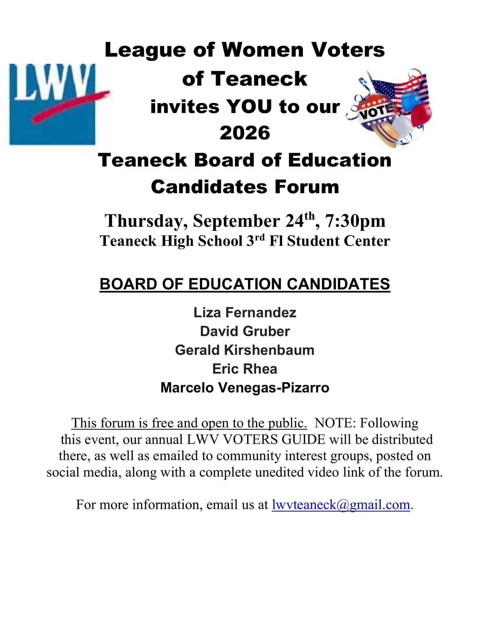 LWV Candidates Forum for Board of Education