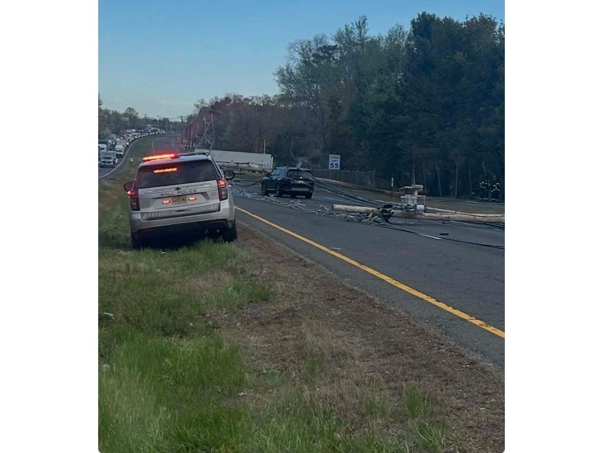 The downed utility poles on Highway 34.
