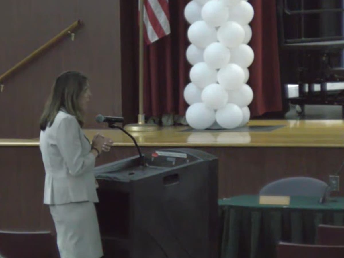 Rachel Gough speaks at the Brick Township Board of Education meeting.