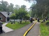 Firefighters responding to the house fire.