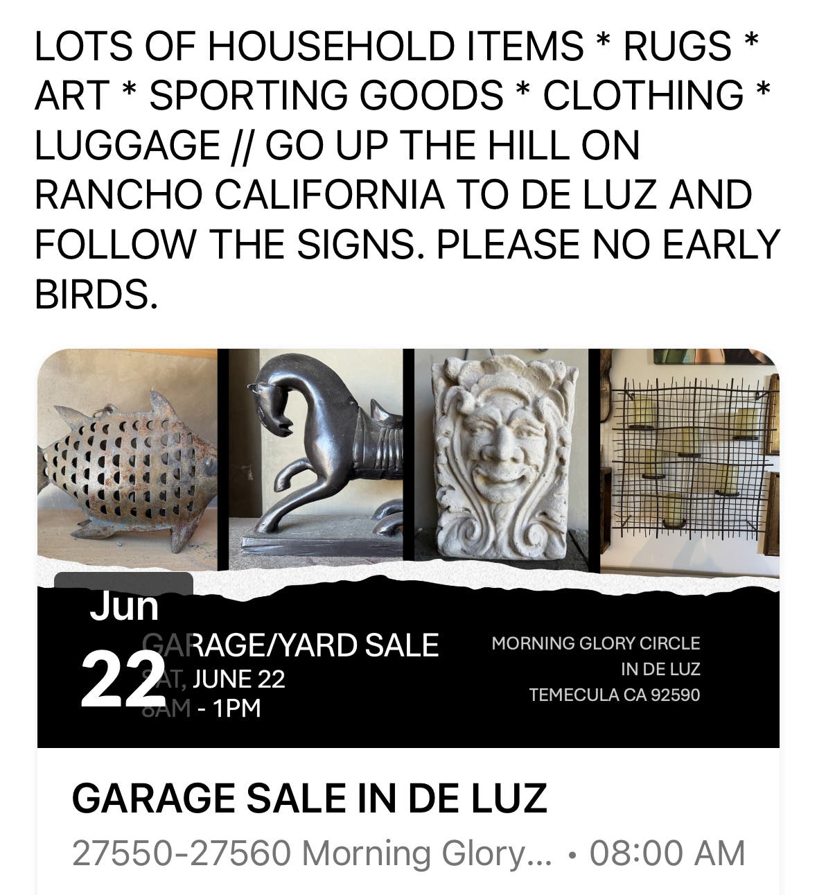 Jun 22 Garage Sale in De Luz! Temecula, CA Patch