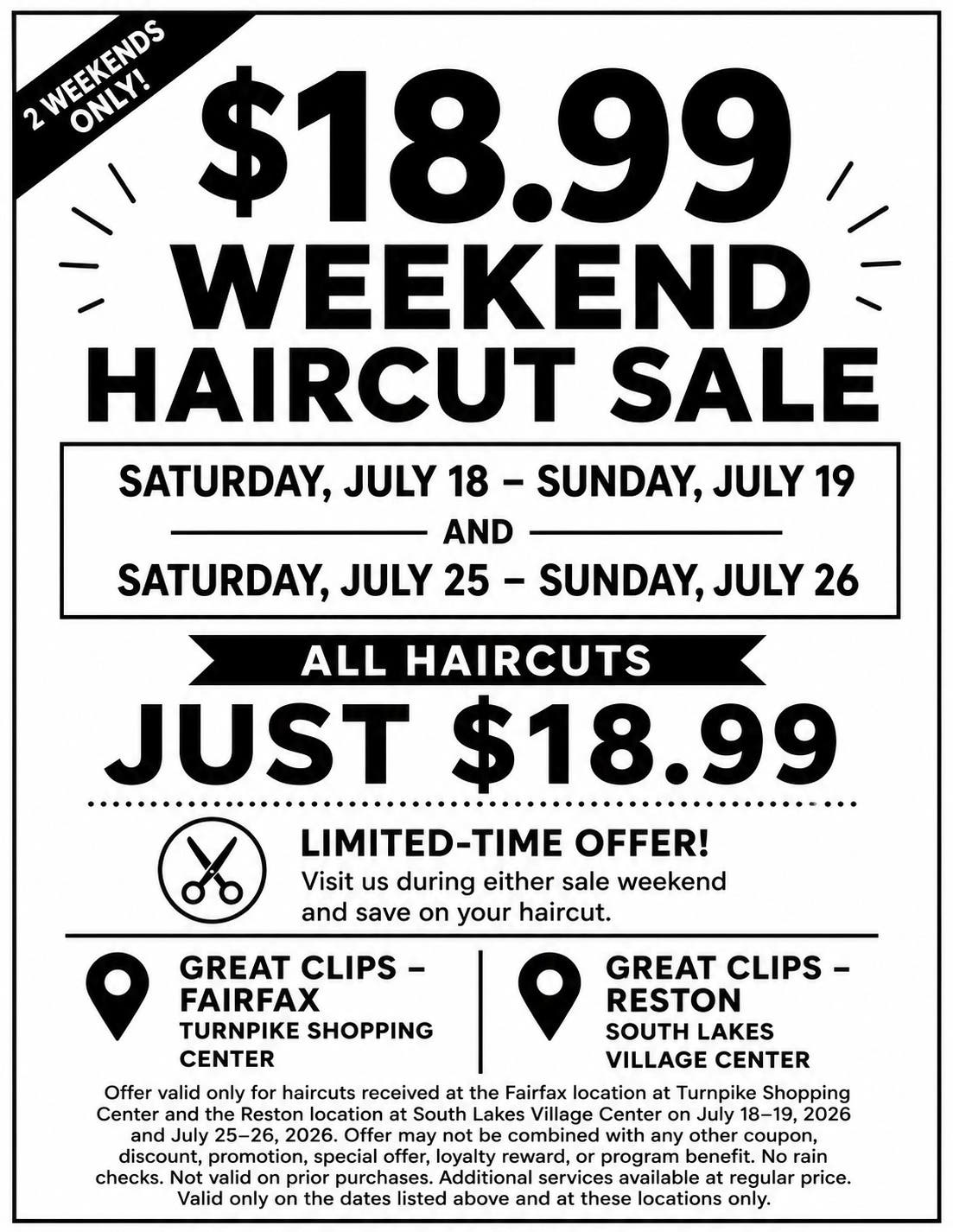 $18.99 Weekend Haircut Sale!