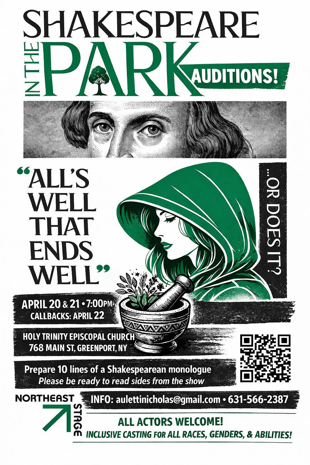 Northeast Stage Auditions for Shakespeare’s All’s Well That Ends Well – Greenport