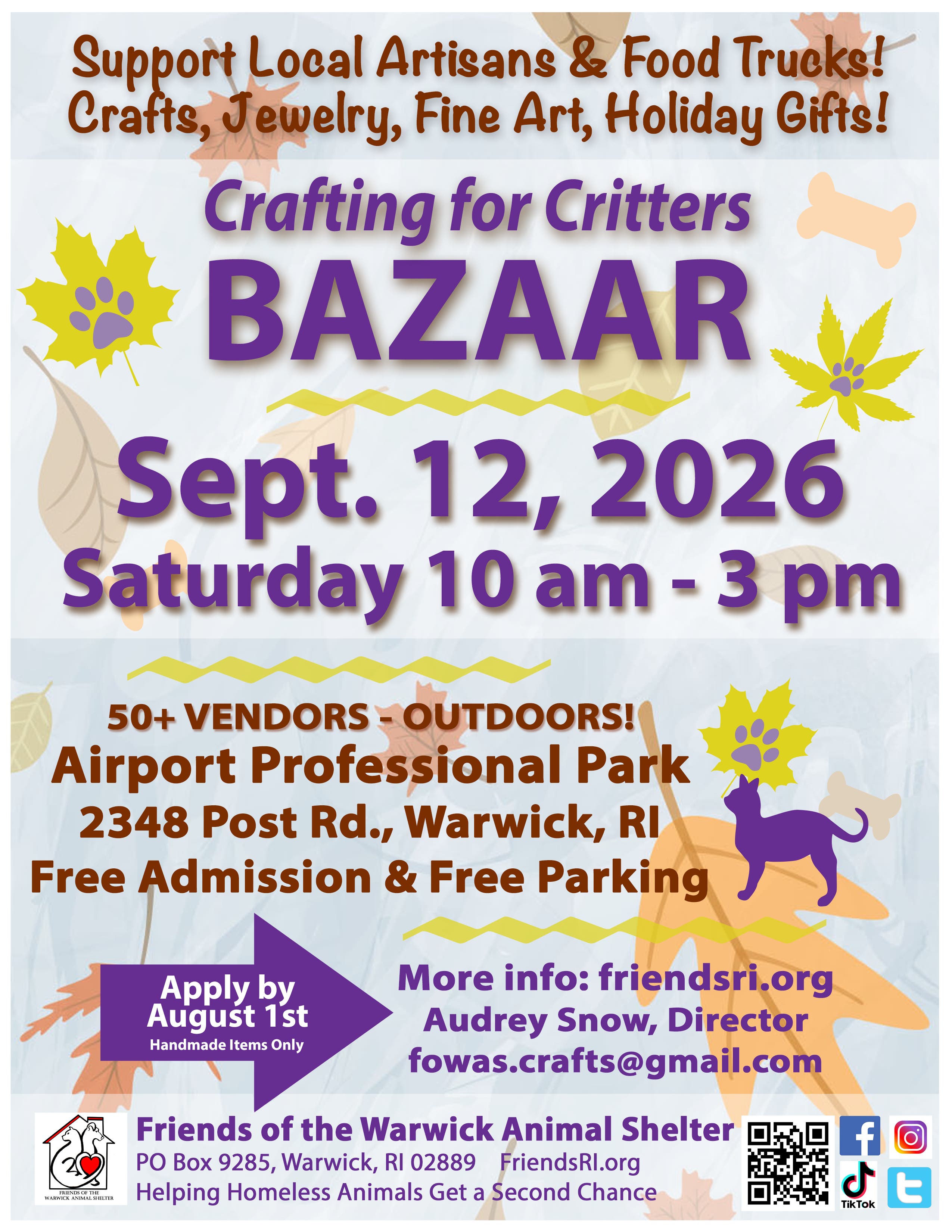 Call for Artisans for the Annual “Crafting for Critters” Fall Bazaar
