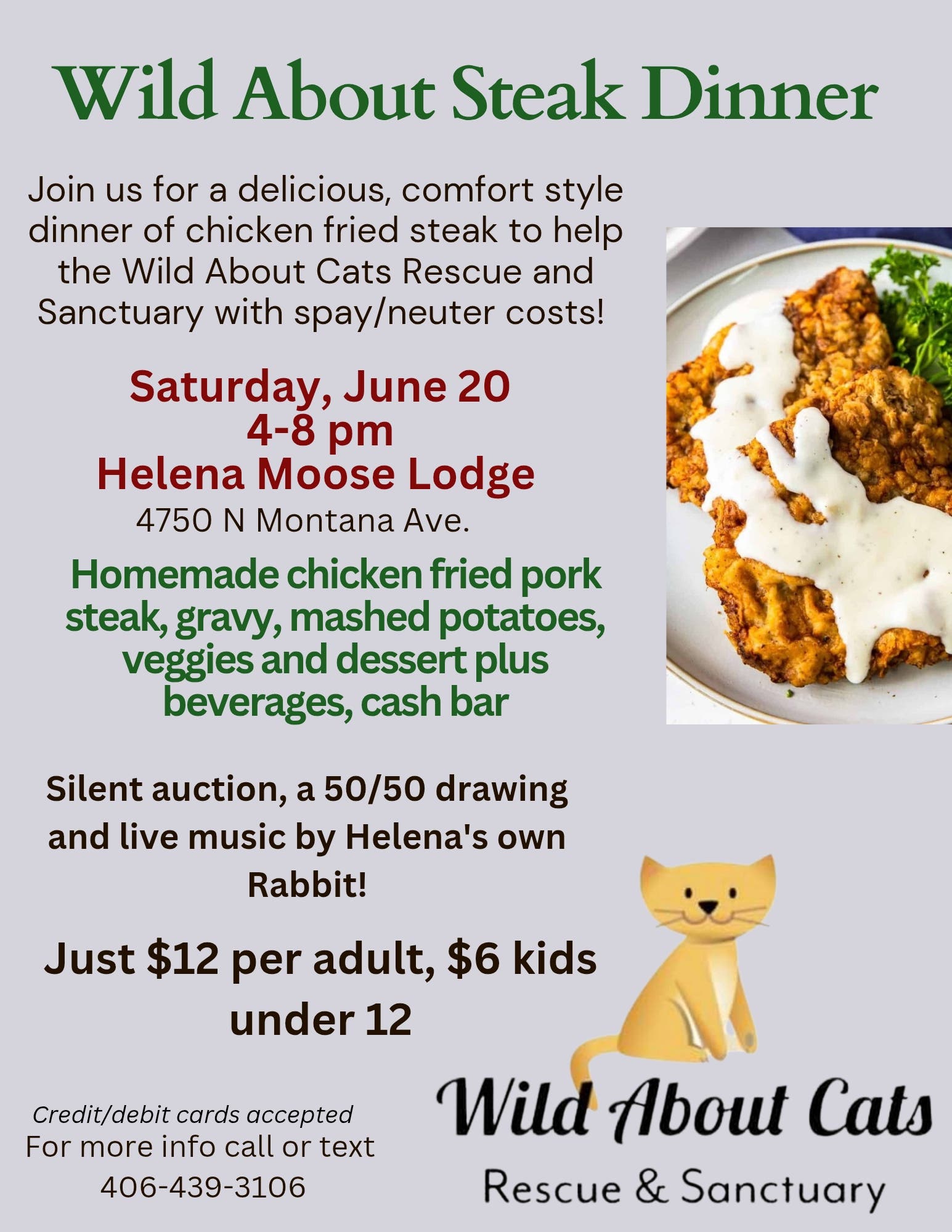 Steak Dinner Fundraiser for Wild About Cats Rescue