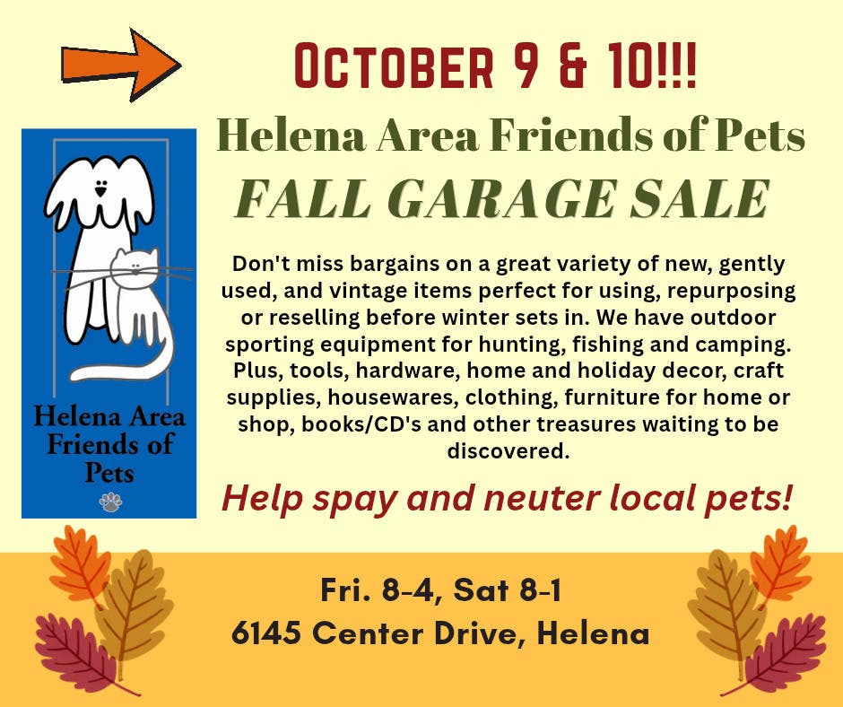 Helena Area Friends of Pets Fall Garage Sale